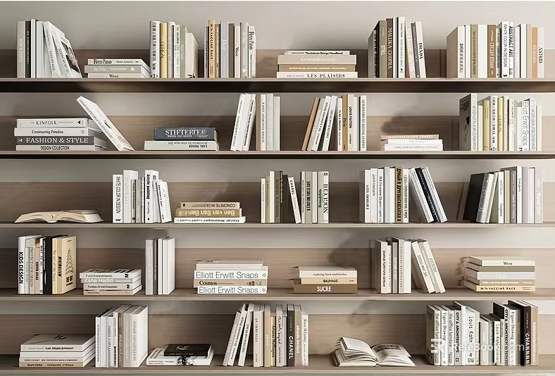 Full Wooden Bookshelf With Rows Of Books And Assorted Magazines On Multiple Shelves 3d model 