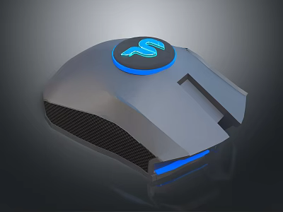 Ergonomic Gaming Mouse With Gray Design Blue Lighting And Carbon Fiber Sides 3d model