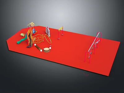 Children's Playground Structure With Red Ground Slide Swings And Climbing Frame 3d model