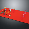 Children's Playground Structure With Red Ground Slide Swings And Climbing Frame
