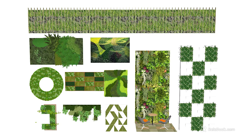 Creative Living Plant Wall Design Ideas With Various Shapes And Decorative Elements 3d model 