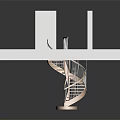 Modern Spiral Staircase With Wooden Steps And Metal Railings In Minimalist Interior