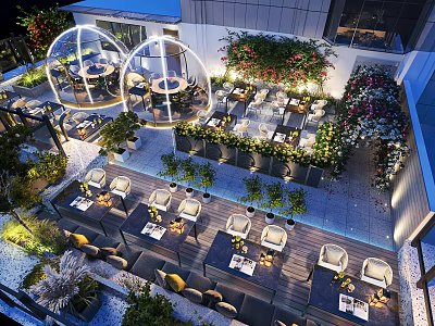 Roof Garden Design With Outdoor Seating Lush Plants And Dining Areas 3d model