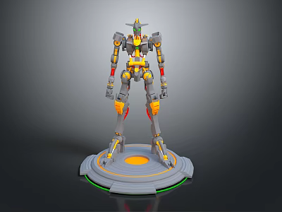 Smart Machine Robot Model With Gray Body Yellow Red Details Circular Base Green Light Ring 3d model