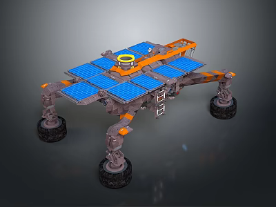 Mars Exploration Rover With Solar Panels Mechanical Arm Metallic Frame And Wheels 3d model