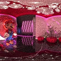 Fantasy Bar Interior with Purple Lighting Circular Decor Large Floral Sculpture and Reflective Floor