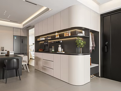 Modern Curved Sideboard Cabinet With Built In LED Light And Large Multifunctional Storage Design 3d model