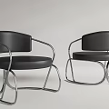 Pair of Modern Black Leisure Chairs with Curved Metal Frame and Leather Seats