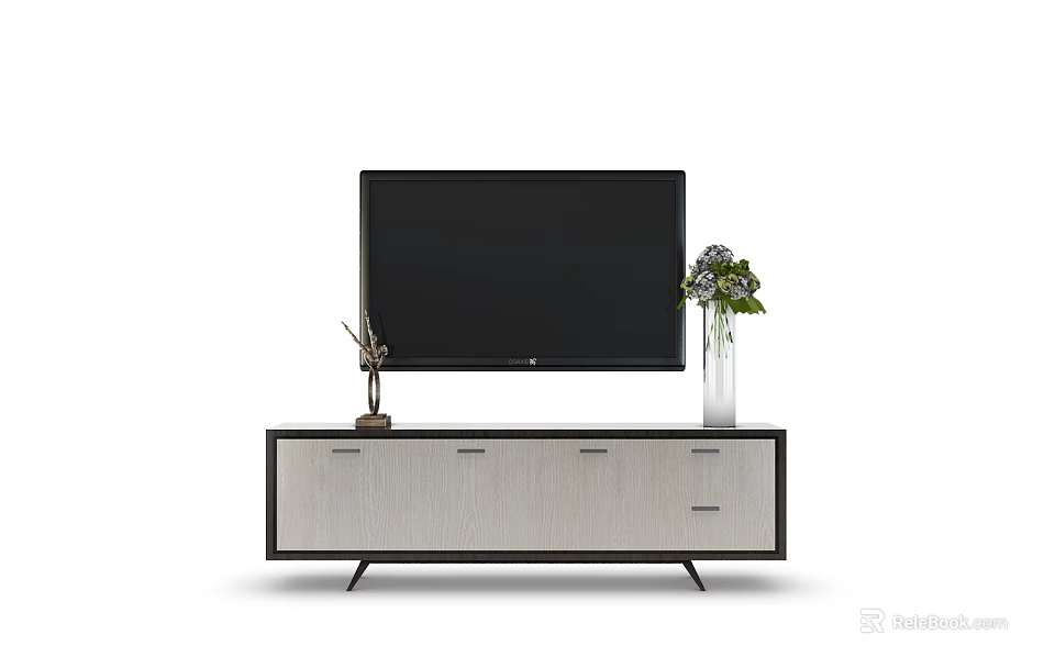 Modern TV Stand with Drawers Featuring TV Vase and Decorative Figurine 3d model 