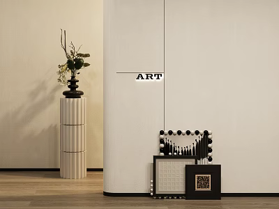 Modern Abstract Painting Display In Interior With Art Sign Vase And Decorative Columns 3d model