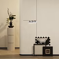 Modern Abstract Painting Display In Interior With Art Sign Vase And Decorative Columns