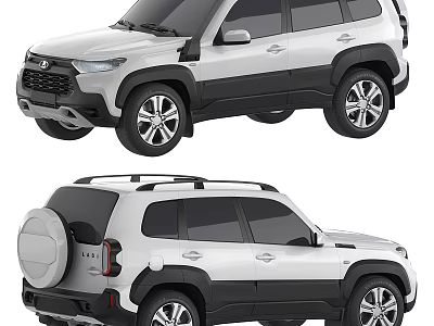 White SUV Vehicle Featuring Spare Tire Roof Rack And Silver Alloy Wheels Modern Design 3d model