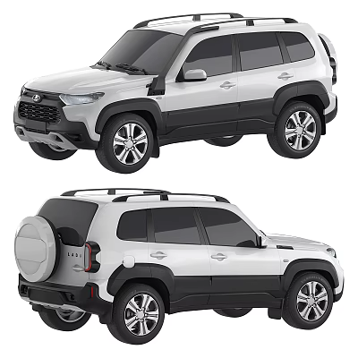White SUV Vehicle Featuring Spare Tire Roof Rack And Silver Alloy Wheels Modern Design 3d model