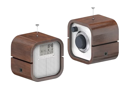 Modern Wooden Radio With Digital Display Classic Knob And Antenna Design 3d model