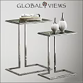 Modern Side Tables With Metal Frame Glass Top And Decorative Vases