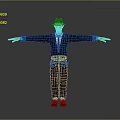 Male Character in Black Suit and Hat Standing with Arms Outstretched on Gray Background
