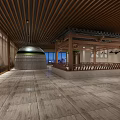 Two Dome Shaped SPA Saunas With Stone Walls Wooden Doors Central Tree And Night View