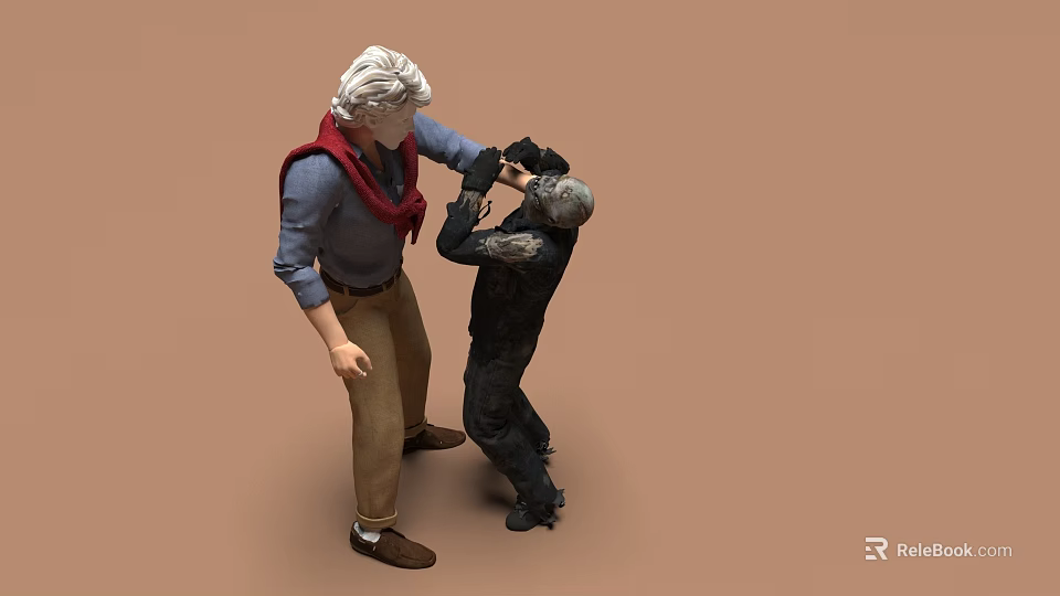 Two People Interaction Between White Haired Person With Red Scarf And Black Clothed Figure 3d model 