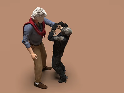 Two People Interaction Between White Haired Person With Red Scarf And Black Clothed Figure 3d model