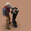 Two People Interaction Between White Haired Person With Red Scarf And Black Clothed Figure