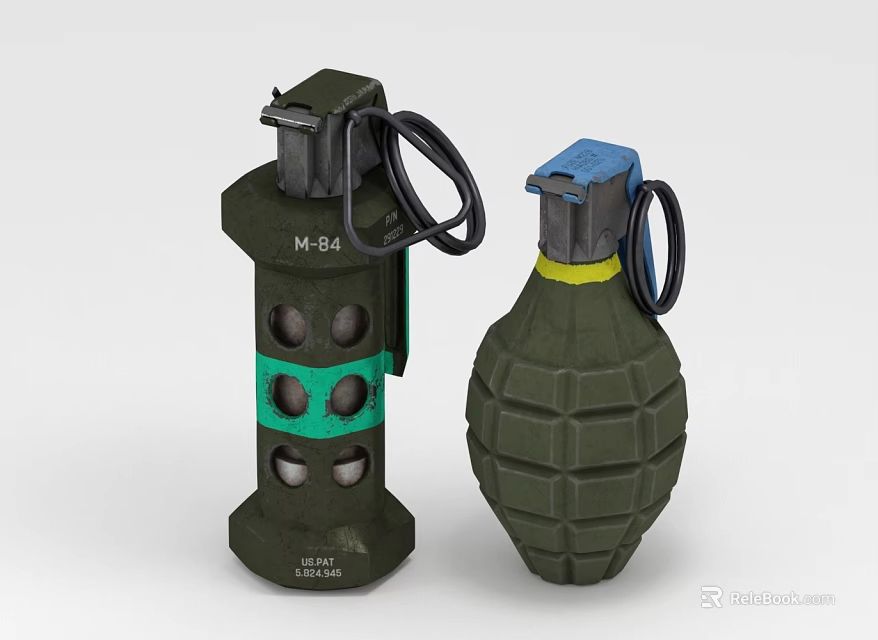 Military Weapon Hand Grenades Featuring M36 Model With Green Design And Blue Top 3d model 