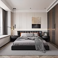 Modern Bedroom Interior Design With Large Bed Decorative Painting And Wardrobe