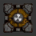 Intricate Mechanical Decorative Cube With Rustic Metal Texture And Yellow Circular Gear Patterns