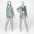 Two Models Wearing Light Green Zip Up Hoodies And Gray Track Pants With Stripes