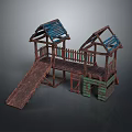 Wooden Kids Playhouse With Slide Roof Railings And Multicolored Base