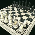Classic Chess Set With Marble Checkerboard And Black White Pieces 3d model