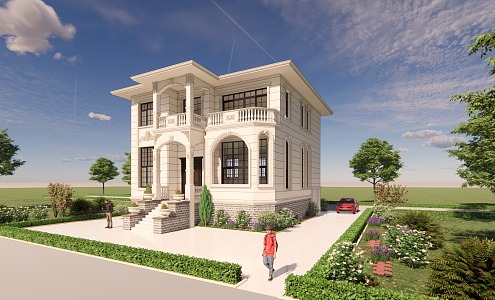 European-style villa two-story villa self-built small western-style building with slope roof 3d model