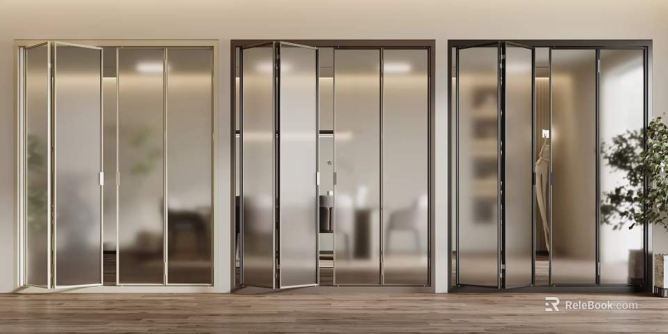 Modern Glass Folding Doors with Aluminum Frame for Interior Living Space Design 3d model 