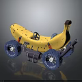 Yellow Banana Shaped Toy Car With Blue Wheels CHILL RIDE Tires And Exhaust Pipe