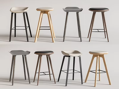 Stylish Modern Bar Stools With Wooden Legs And Assorted Color Seats 3d model