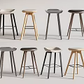 Stylish Modern Bar Stools With Wooden Legs And Assorted Color Seats 3d model