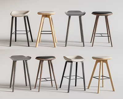 Stylish Modern Bar Stools With Wooden Legs And Assorted Color Seats 3d model