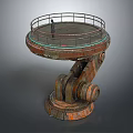 Rusty Industrial Mechanical Platform With Circular Railing And Standing Person 3d model