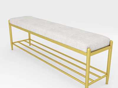 Modern Sofa Bench with Gold Metal Frame and Light Gray Upholstered Cushion 3d model