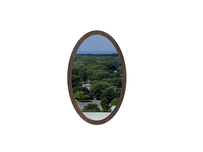 Oval Wooden Framed Mirror Reflecting Green Trees and Blue Sky 3d model
