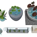 Decorative Aquarium Containers With Stone Basins Water Lilies And Aquatic Plants