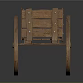 Vintage Wooden Cart With Large Spoked Wheels And Wooden Planks