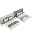 Modern Double Bed With Upholstered Headboard White Pillows And Gray Blanket 3d model