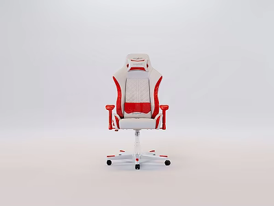 Ergonomic White And Red Office Chair With Padded Armrests And Rolling Base 3d model