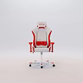 Ergonomic White And Red Office Chair With Padded Armrests And Rolling Base