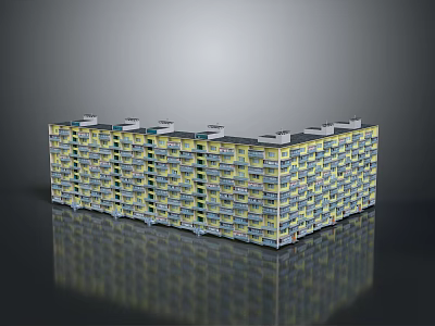 Multi Story Residential Apartment Building With Multiple Balconies Yellow White Exterior And Roof Facilities 3d model