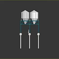 Industrial White Storage Tanks With Blue Metal Frame Mounted On White Platform