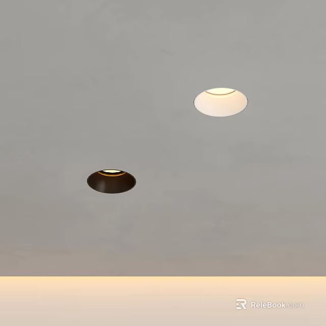 Recessed Ceiling Downlights With White And Dark Frames Providing Warm Illumination 3d model 