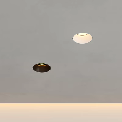Recessed Ceiling Downlights With White And Dark Frames Providing Warm Illumination 3d model