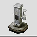 Gray Telephone Pillar With Square Top Side Mounted Receiver And Hexagonal Textured Base