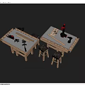 Wooden Table and Stool Set with Woodworking Tools in Carpentry Workshop Setup 3d model